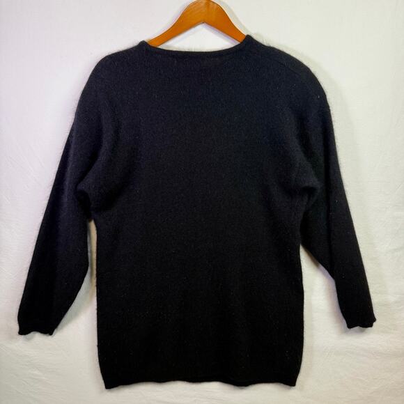 Vintage 100% Cashmere Sweater 80s 90s Casual Corner Women's Medium Black - Picture 5 of 8